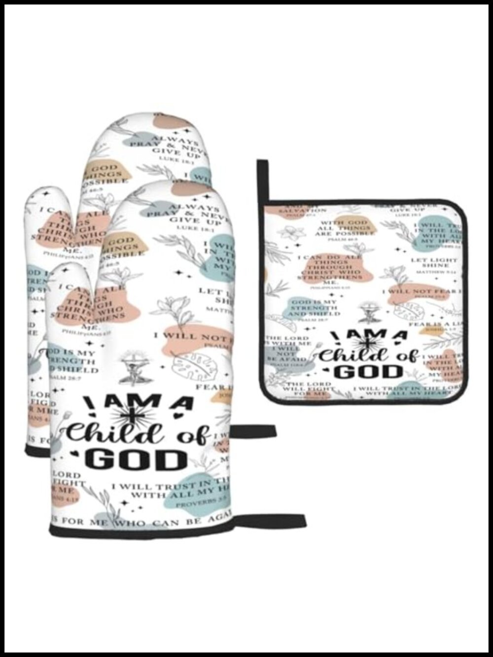 Christian Oven Mitts & Pot Holders Set of 3, Heat Resistant Baking Gloves